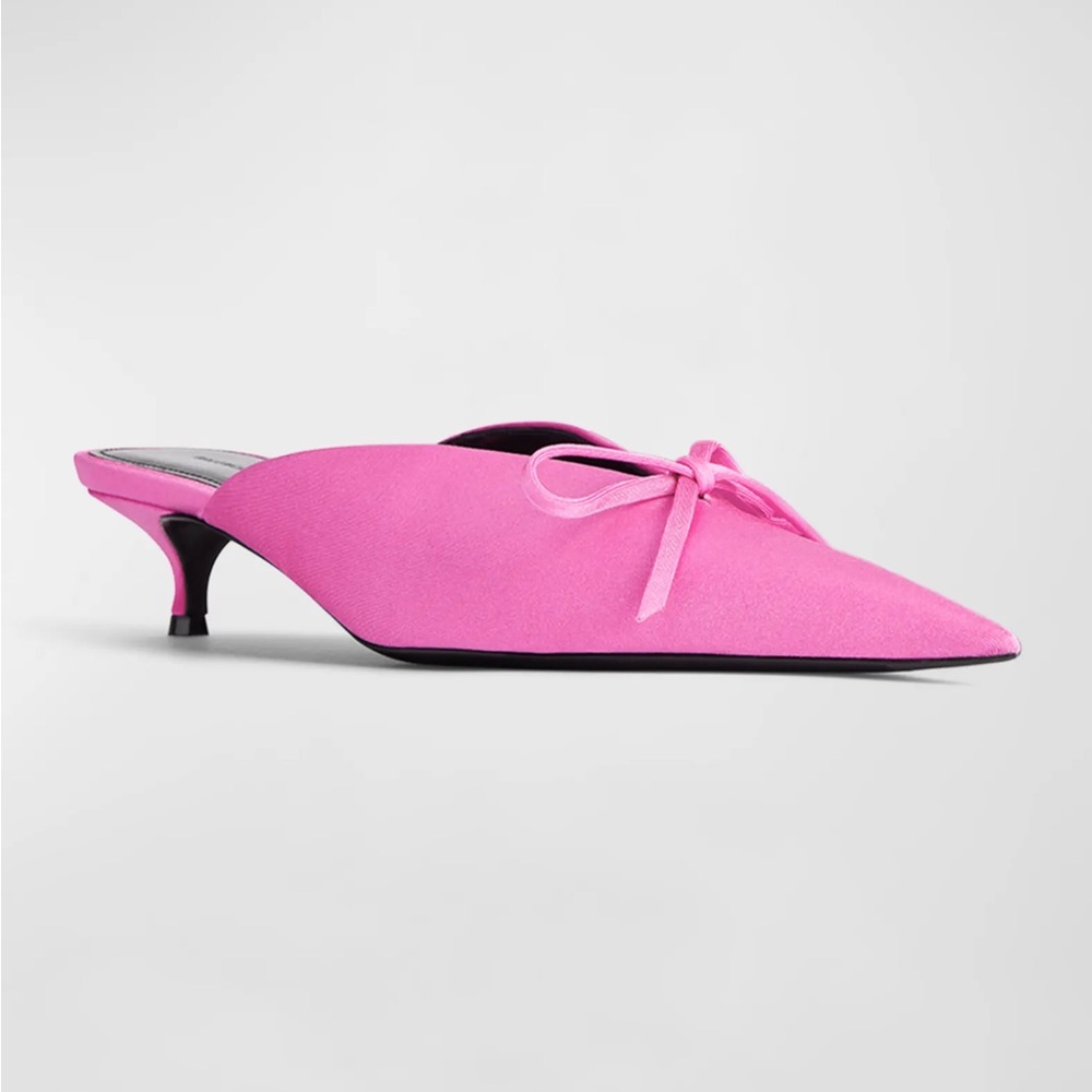 Balenciaga Knife Kitten Heel Bow Mule Pink Size 37 EU / 7 US NIB - Picture 10 of 15
